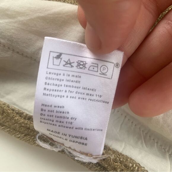 Maje Jet lag Linen Skirt 1 knit Pleated Khaki Flare Mini Elastic Waist Pockets - Picture 6 of 10